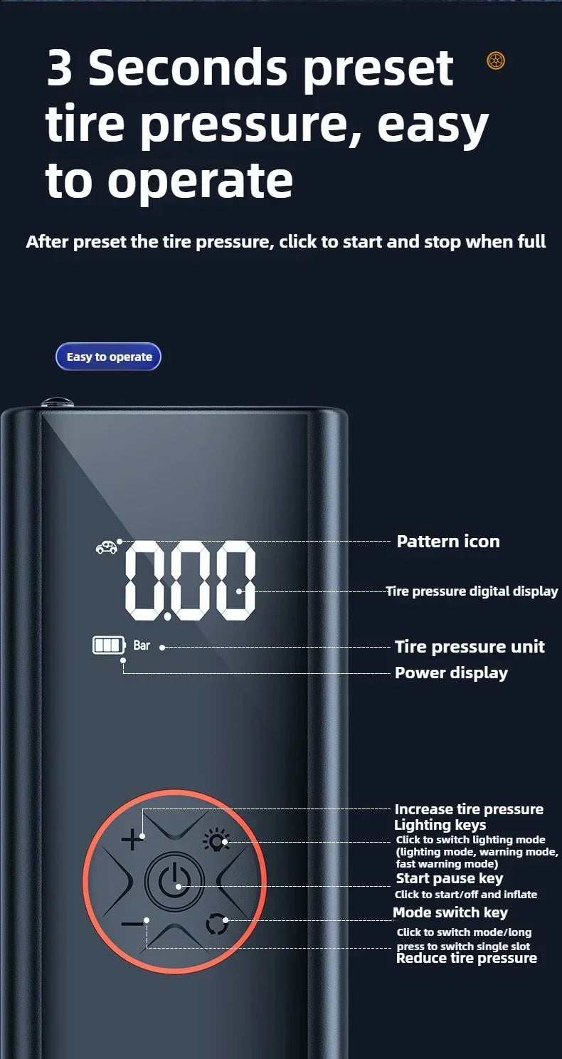 EAFC 6000mAh Air Pump Portable Automatic Compressor Wireless/Wired